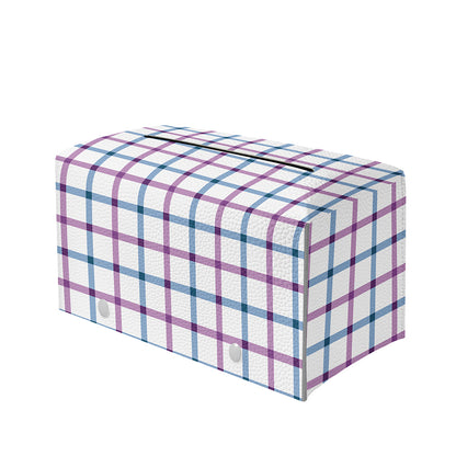 Blue And Purple Tattersall Pattern Print Leather Tissue Box Cover