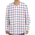 Blue And Purple Tattersall Pattern Print Long Sleeve Baseball Jersey