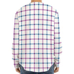 Blue And Purple Tattersall Pattern Print Long Sleeve Baseball Jersey