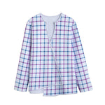 Blue And Purple Tattersall Pattern Print Long Sleeve Short Coat