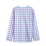 Blue And Purple Tattersall Pattern Print Long Sleeve Short Coat