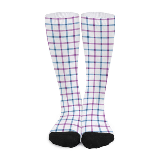Blue And Purple Tattersall Pattern Print Long Socks