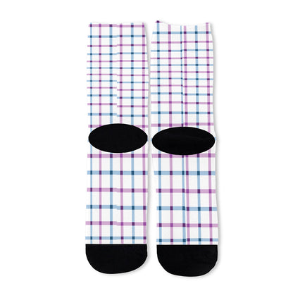 Blue And Purple Tattersall Pattern Print Long Socks