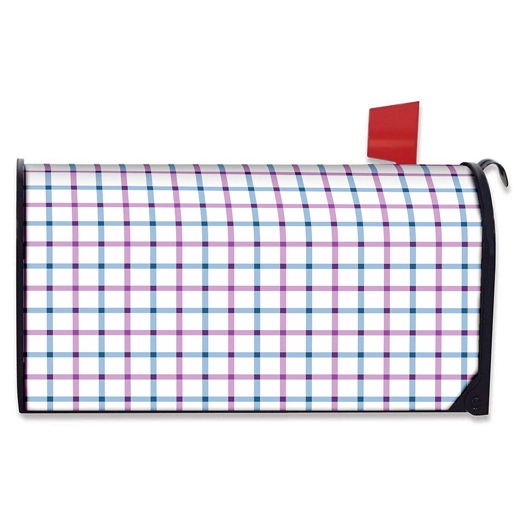 Blue And Purple Tattersall Pattern Print Mailbox Cover