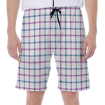 Blue And Purple Tattersall Pattern Print Men's Beach Shorts