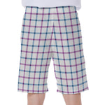 Blue And Purple Tattersall Pattern Print Men's Beach Shorts