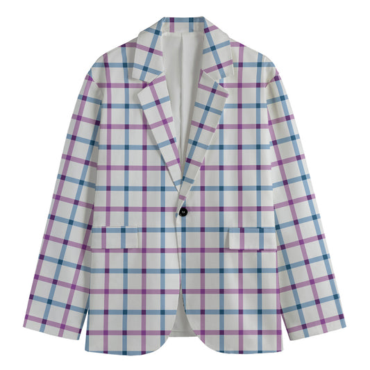 Blue And Purple Tattersall Pattern Print Men's Blazer