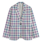 Blue And Purple Tattersall Pattern Print Men's Blazer