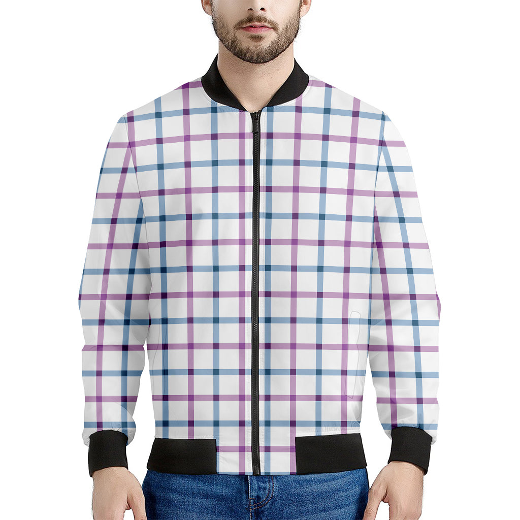 Blue And Purple Tattersall Pattern Print Men's Bomber Jacket