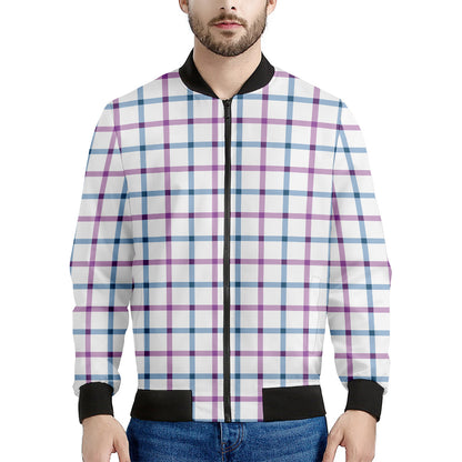 Blue And Purple Tattersall Pattern Print Men's Bomber Jacket