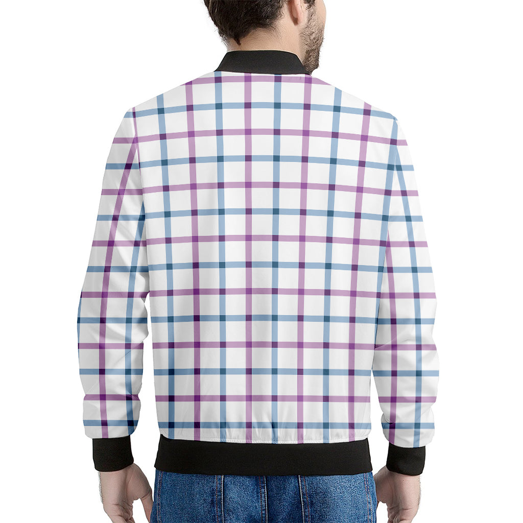 Blue And Purple Tattersall Pattern Print Men's Bomber Jacket