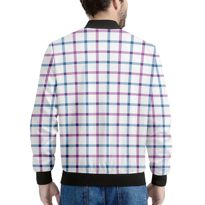 Blue And Purple Tattersall Pattern Print Men's Bomber Jacket