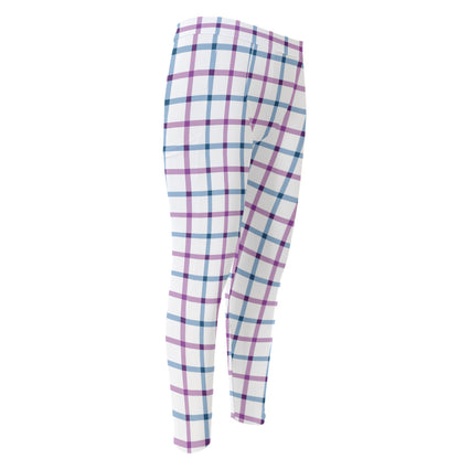 Blue And Purple Tattersall Pattern Print Men's Compression Pants