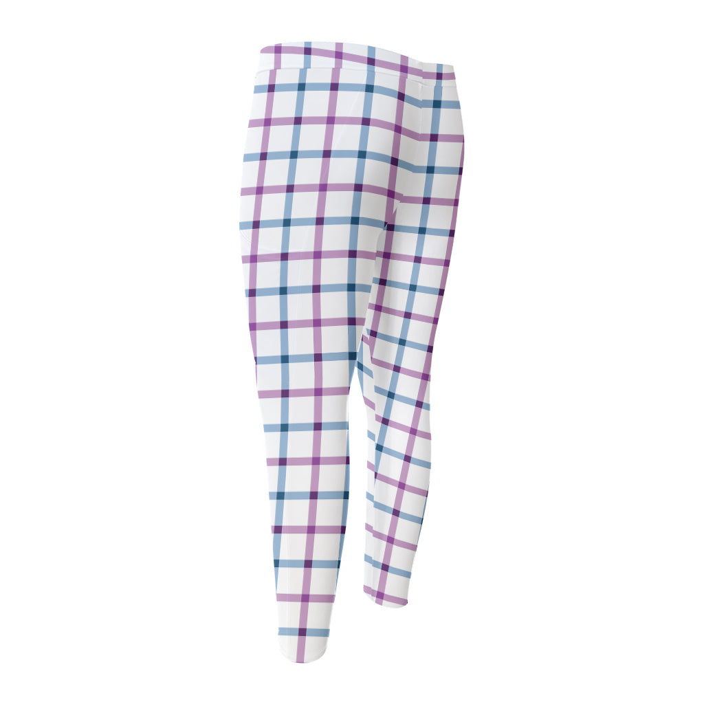 Blue And Purple Tattersall Pattern Print Men's Compression Pants
