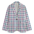 Blue And Purple Tattersall Pattern Print Men's Cotton Blazer