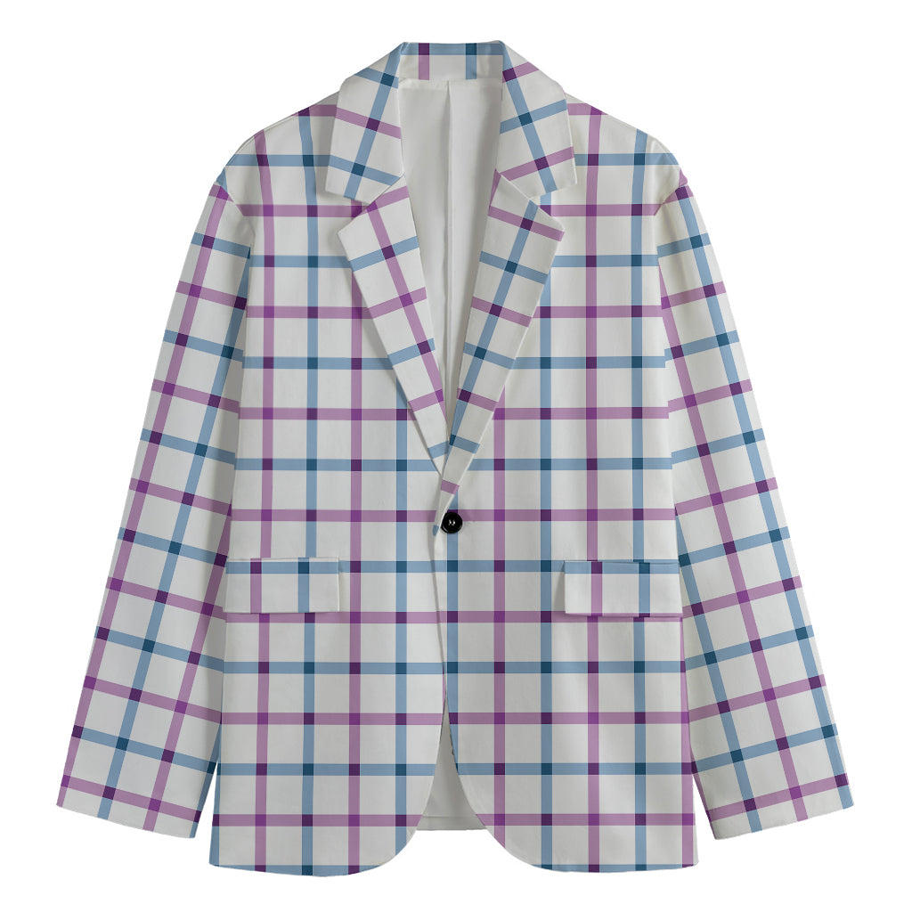 Blue And Purple Tattersall Pattern Print Men's Cotton Blazer