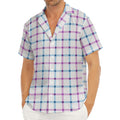 Blue And Purple Tattersall Pattern Print Men's Deep V-Neck Shirt