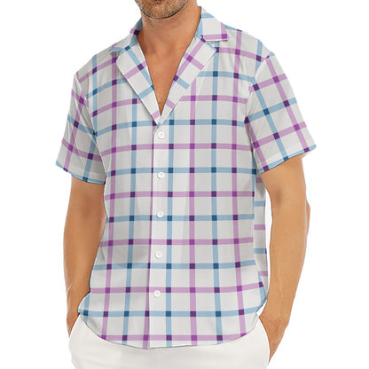 Blue And Purple Tattersall Pattern Print Men's Deep V-Neck Shirt