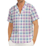 Blue And Purple Tattersall Pattern Print Men's Deep V-Neck Shirt