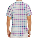 Blue And Purple Tattersall Pattern Print Men's Deep V-Neck Shirt