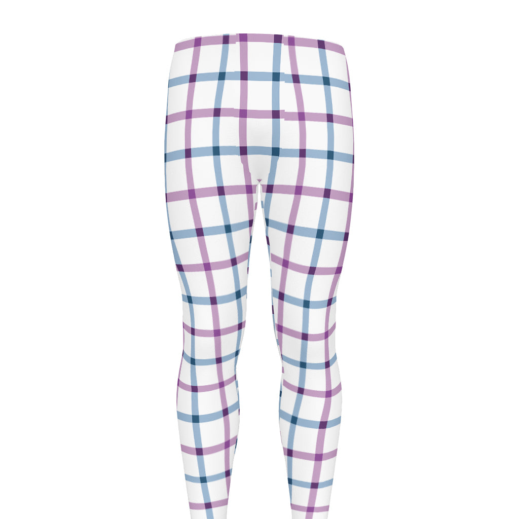 Blue And Purple Tattersall Pattern Print Men's leggings