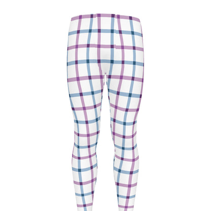 Blue And Purple Tattersall Pattern Print Men's leggings