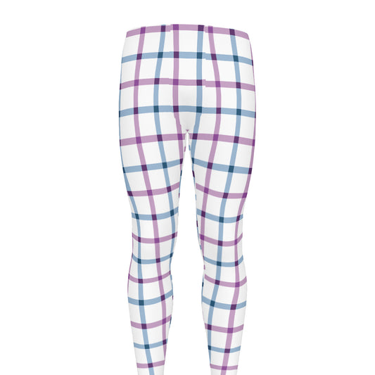 Blue And Purple Tattersall Pattern Print Men's leggings