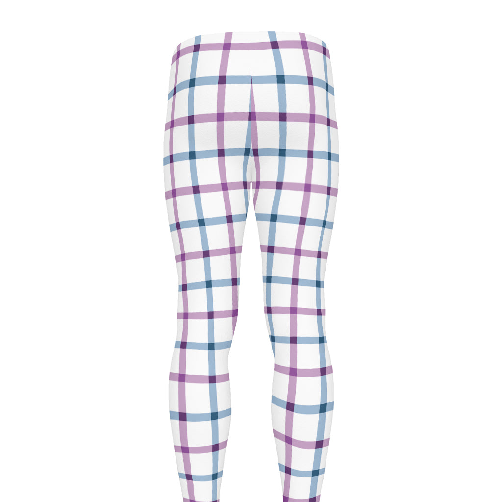 Blue And Purple Tattersall Pattern Print Men's leggings