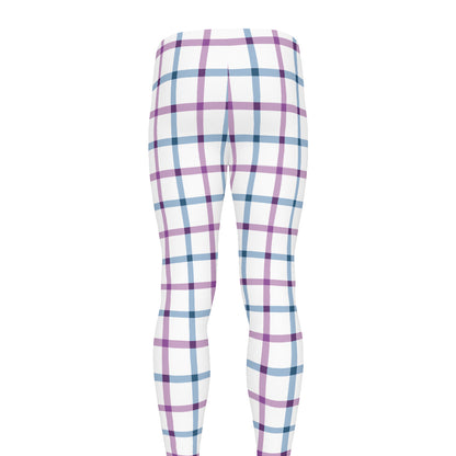 Blue And Purple Tattersall Pattern Print Men's leggings