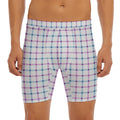 Blue And Purple Tattersall Pattern Print Men's Long Boxer Briefs