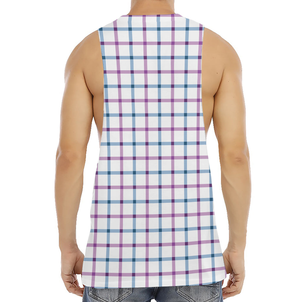 Blue And Purple Tattersall Pattern Print Men's Muscle Tank Top