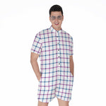 Blue And Purple Tattersall Pattern Print Men's Rompers