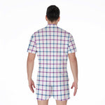 Blue And Purple Tattersall Pattern Print Men's Rompers