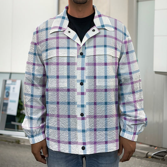 Blue And Purple Tattersall Pattern Print Men's Shirt Jacket