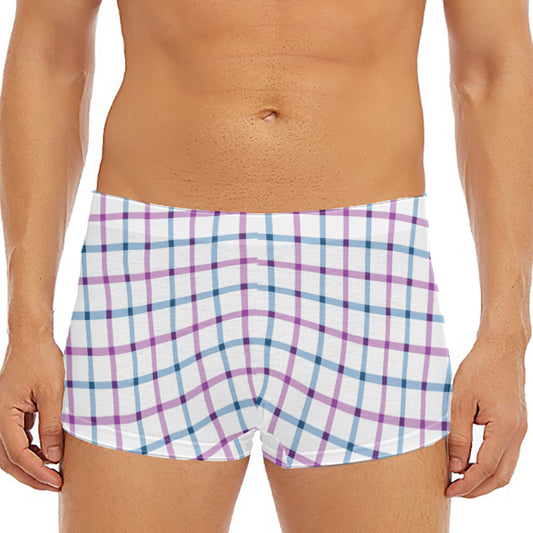 Blue And Purple Tattersall Pattern Print Men's Short Boxer Briefs