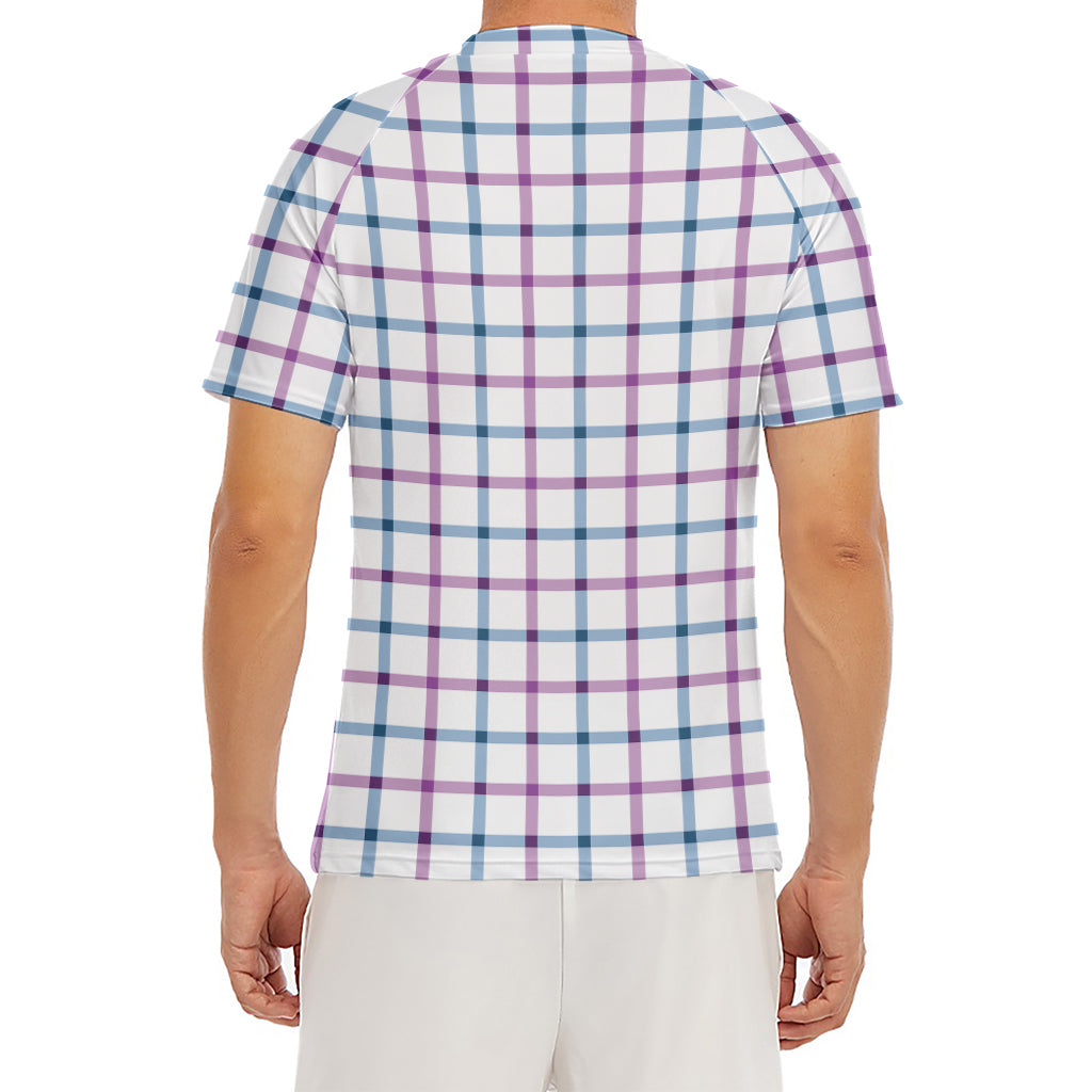Blue And Purple Tattersall Pattern Print Men's Short Sleeve Rash Guard