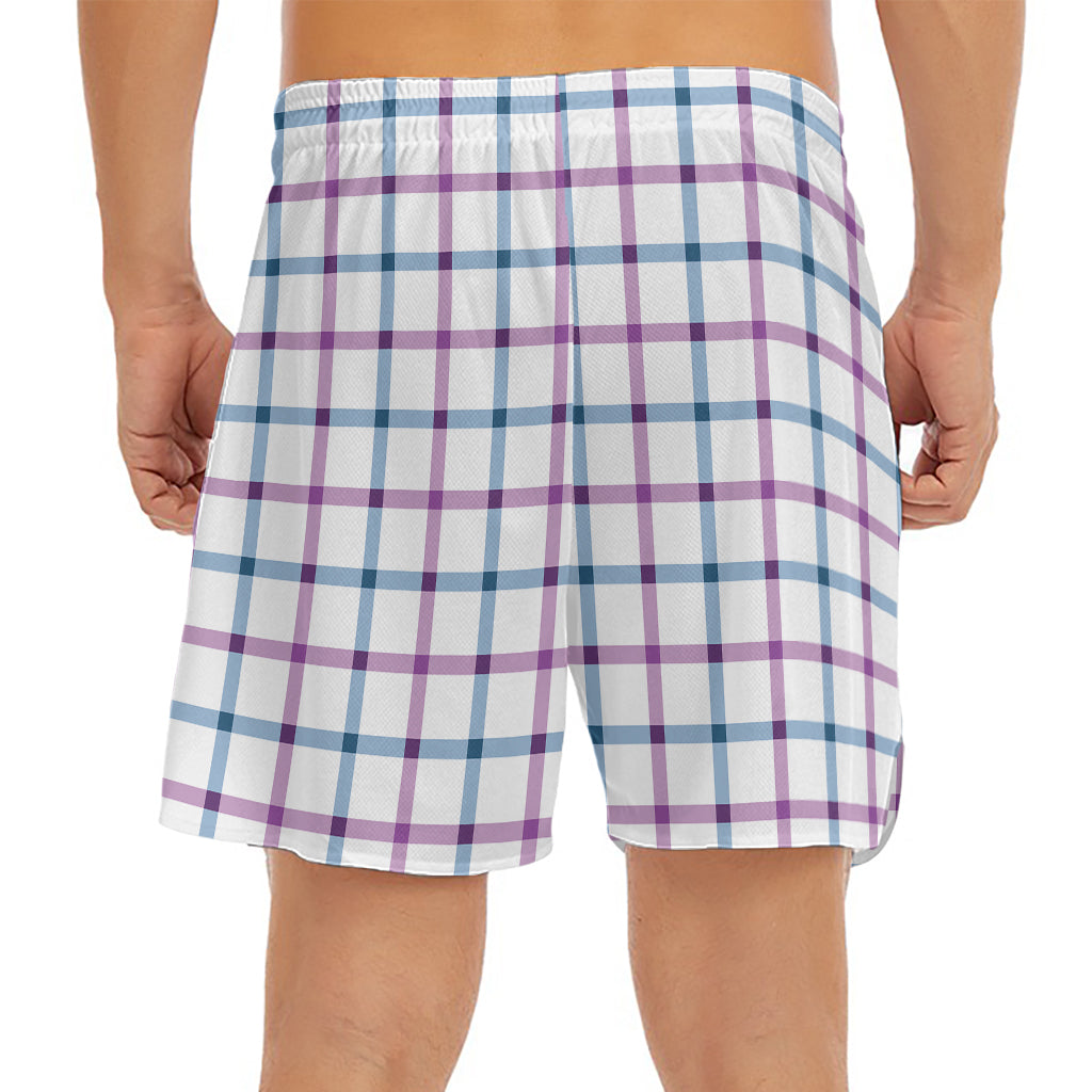 Blue And Purple Tattersall Pattern Print Men's Split Running Shorts