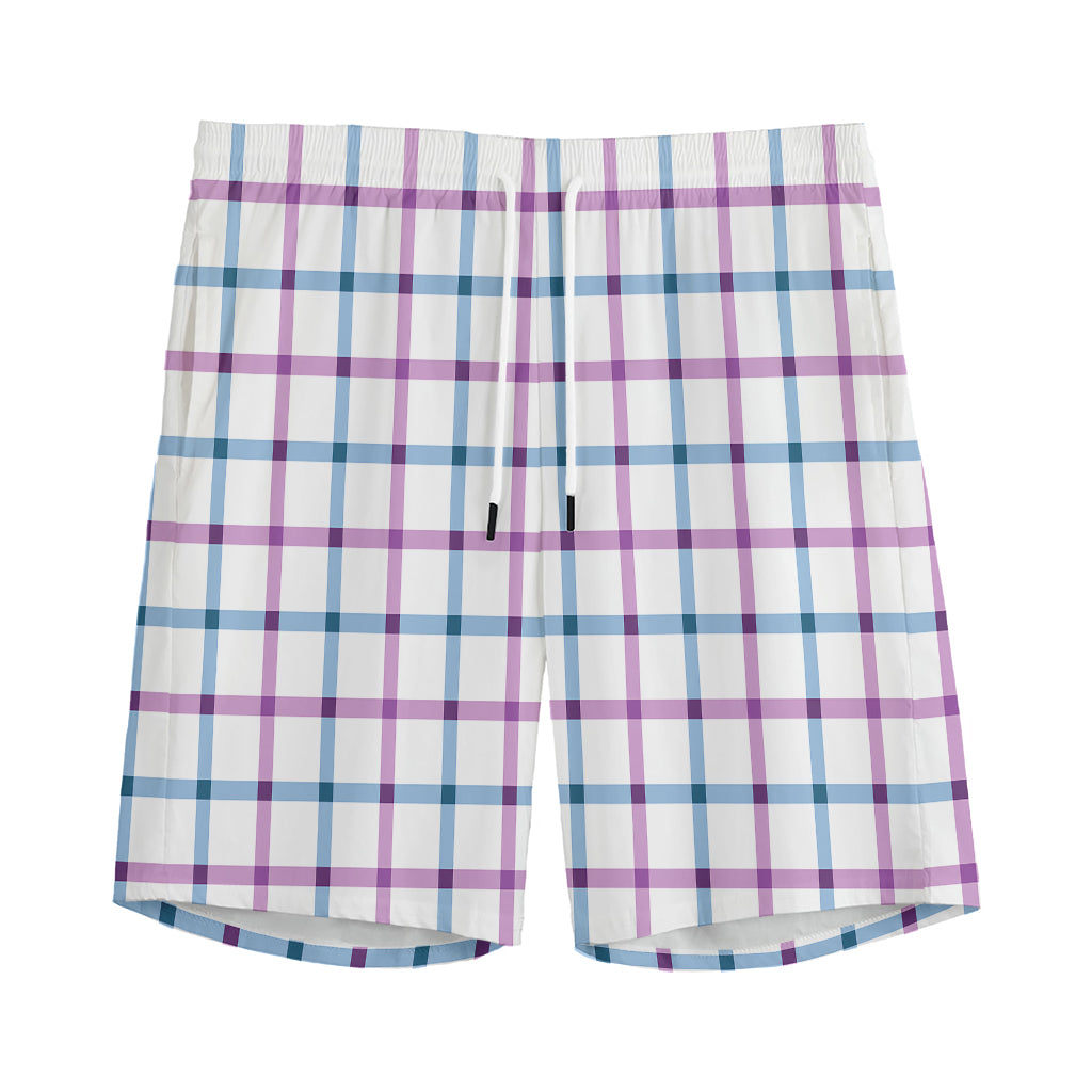 Blue And Purple Tattersall Pattern Print Men's Sports Shorts