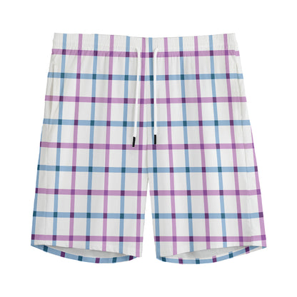 Blue And Purple Tattersall Pattern Print Men's Sports Shorts