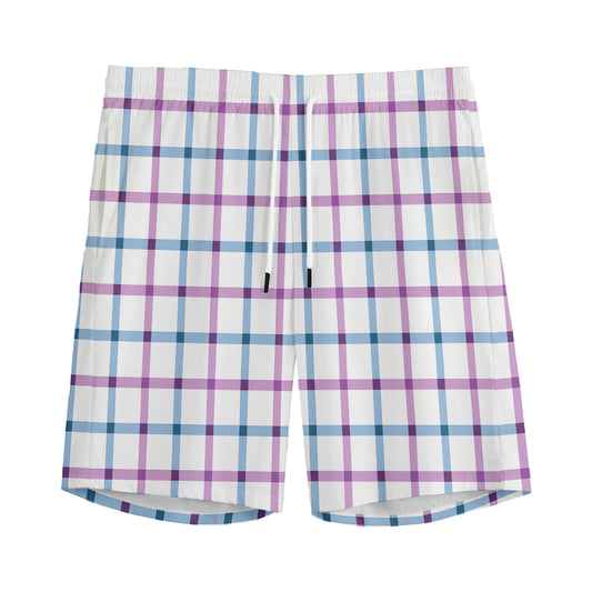Blue And Purple Tattersall Pattern Print Men's Sports Shorts