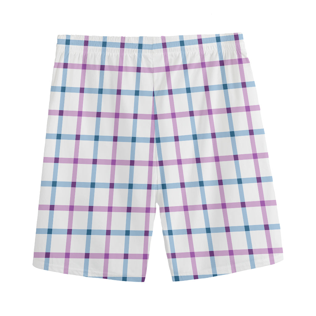 Blue And Purple Tattersall Pattern Print Men's Sports Shorts