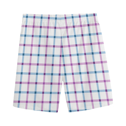 Blue And Purple Tattersall Pattern Print Men's Sports Shorts