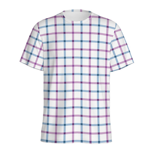 Blue And Purple Tattersall Pattern Print Men's Sports T-Shirt