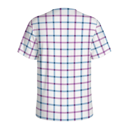 Blue And Purple Tattersall Pattern Print Men's Sports T-Shirt