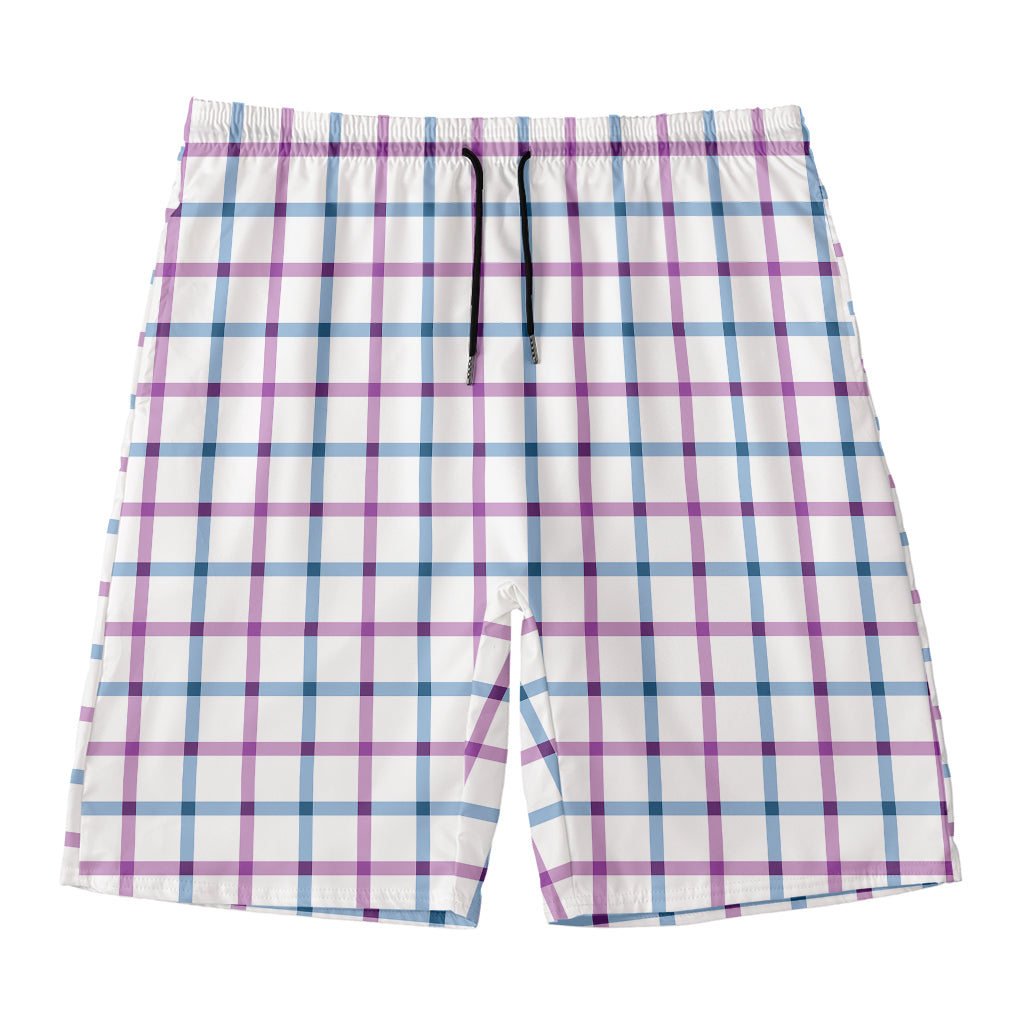 Blue And Purple Tattersall Pattern Print Men's Swim Trunks