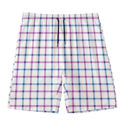 Blue And Purple Tattersall Pattern Print Men's Swim Trunks