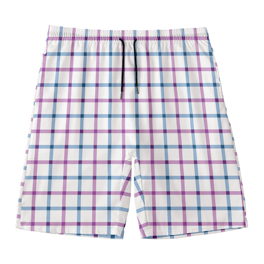 Blue And Purple Tattersall Pattern Print Men's Swim Trunks