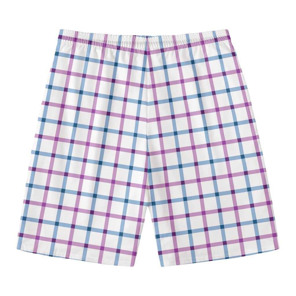 Blue And Purple Tattersall Pattern Print Men's Swim Trunks