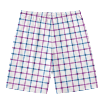 Blue And Purple Tattersall Pattern Print Men's Swim Trunks