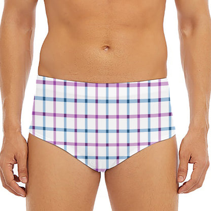 Blue And Purple Tattersall Pattern Print Men's Triangle Swim Briefs